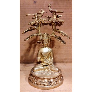 Statue Bouddha arbre en laiton