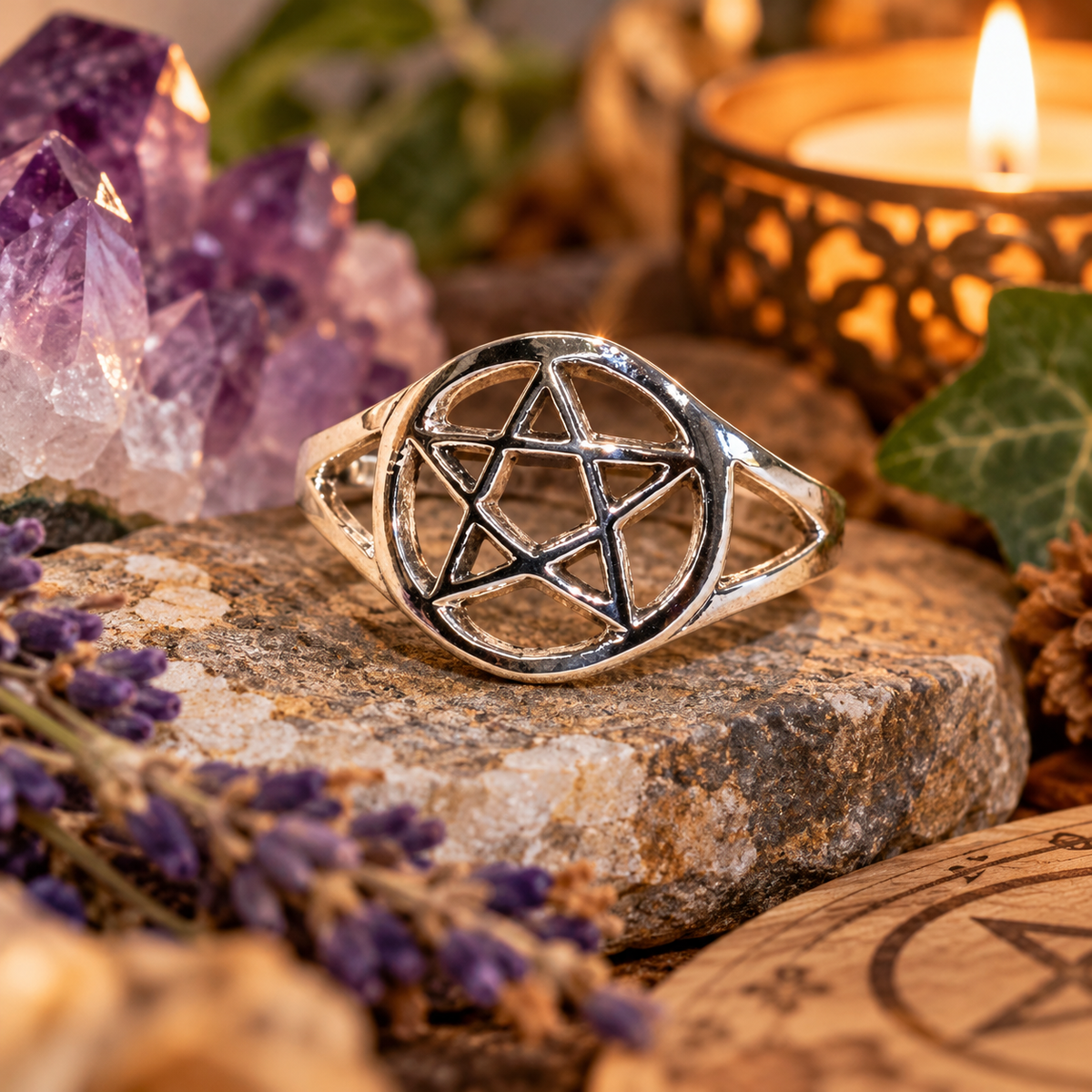 Bague Pentacle plain en argent sterling 925 – Protection