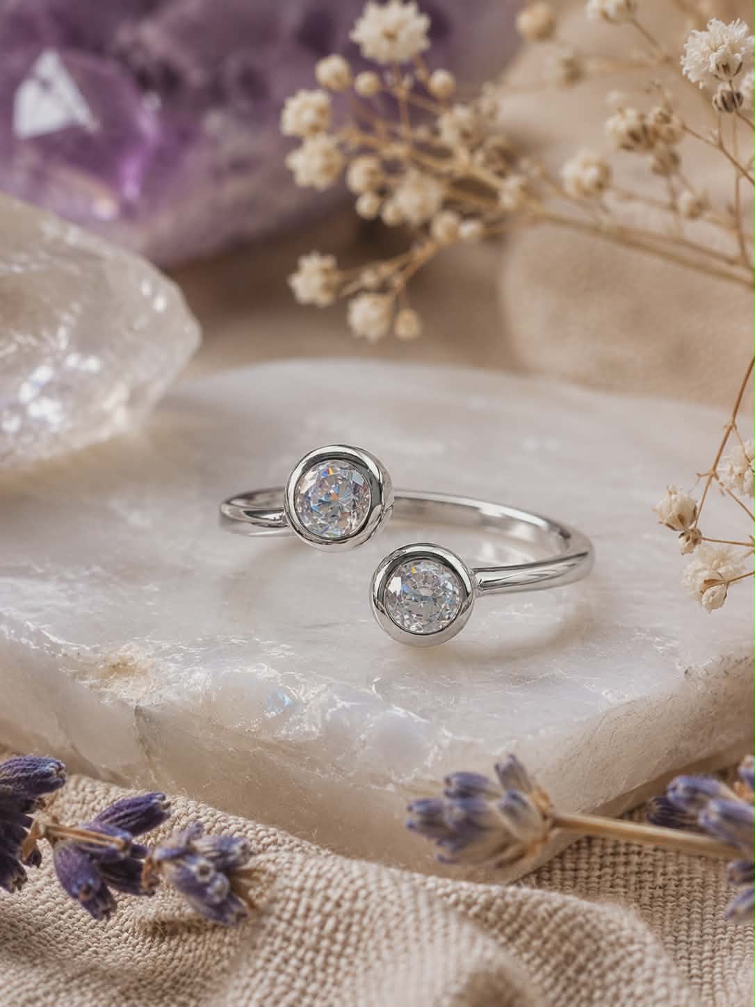 Bague Ajustable en Argent Sterling 925 avec Deux Zircons