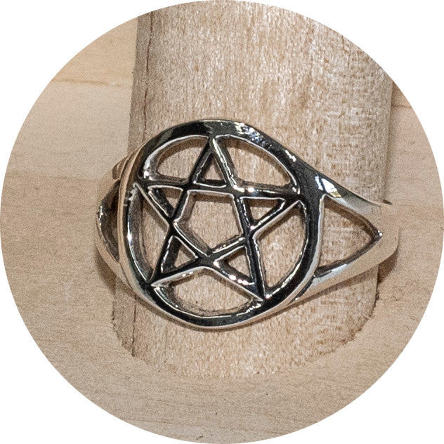 Bague Pentacle plain en argent sterling 925 – Protection