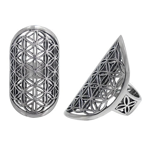Bague longue Fleur de Vie en argent sterling 925 – 37 mm