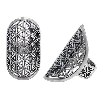 Bague longue Fleur de Vie en argent sterling 925 – 37 mm