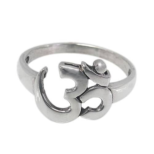 Bague Om en argent sterling 925 – Symbole sacré 12 x 11 mm
