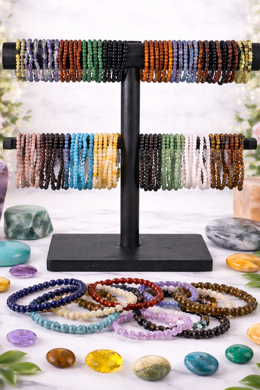 Bracelets avec pierre semi-précieuse (billes rondes 4mm)