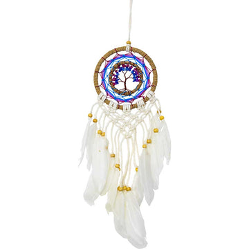 Capteur de rêves Arbre de Vie en macramé avec plumes blanches (4.5pouces)