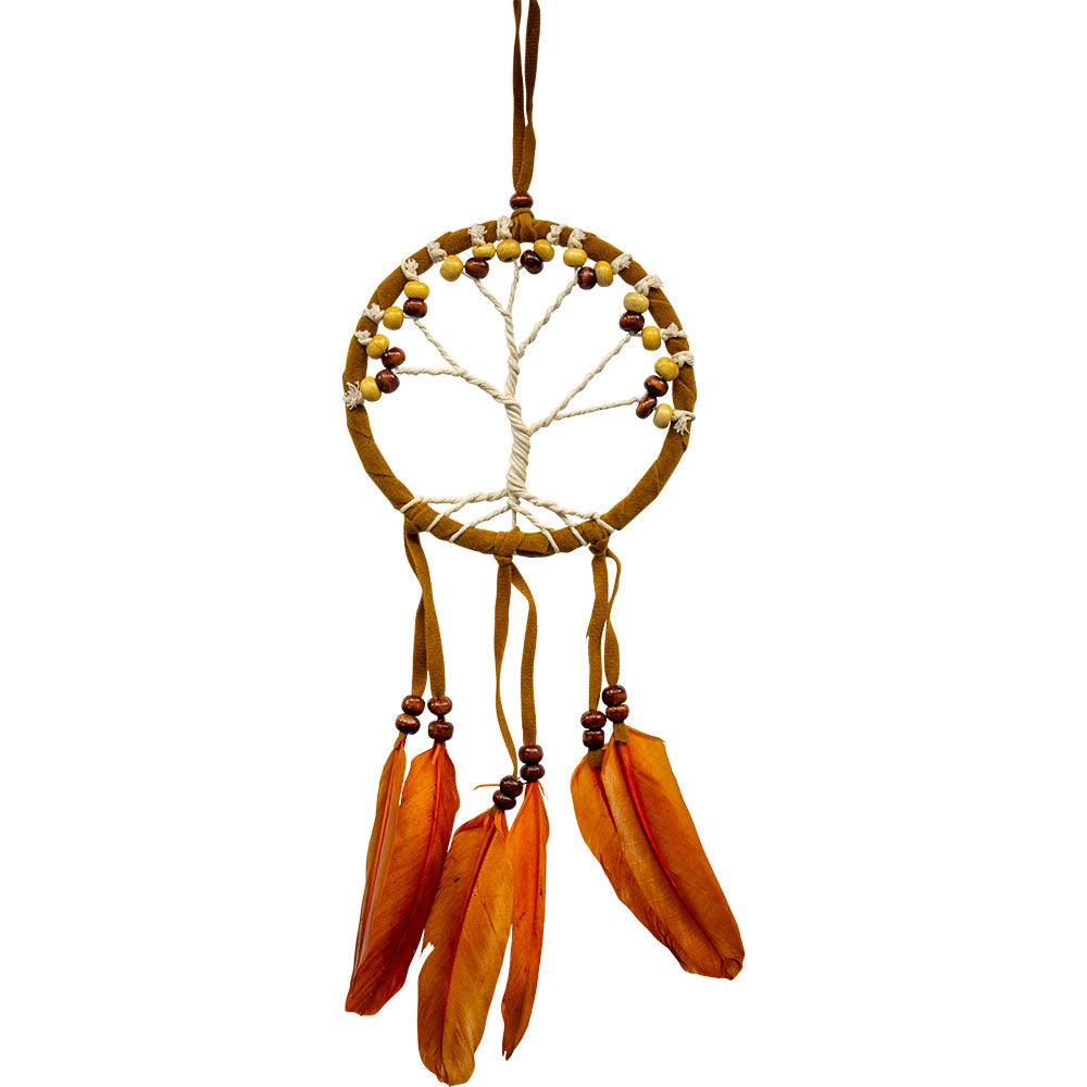 Capteur de rêves Arbre de Vie – Tons naturels, perles et plumes