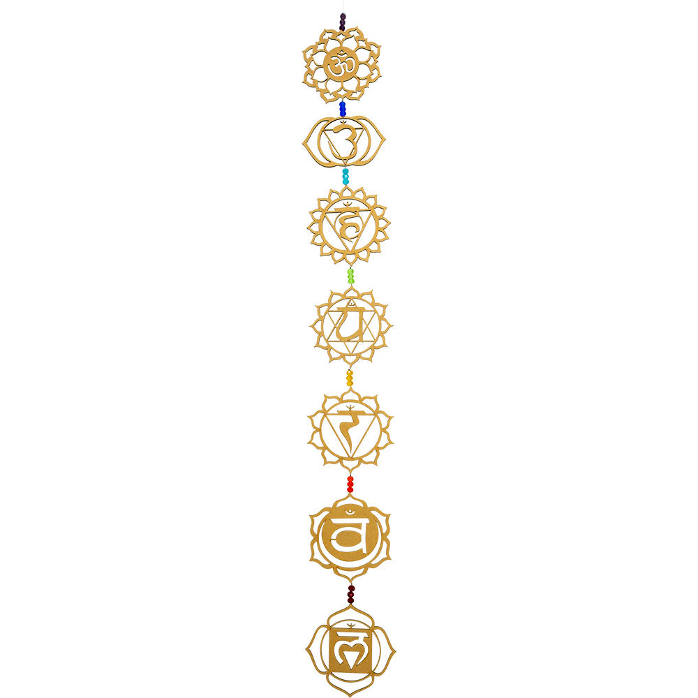 Décoration suspendue en bois 7 Chakras avec perles colorées