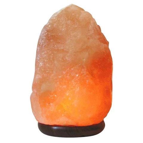 Lampe de sel de l’Himalaya artisanale sur base en bois ( +/- 9pouces)