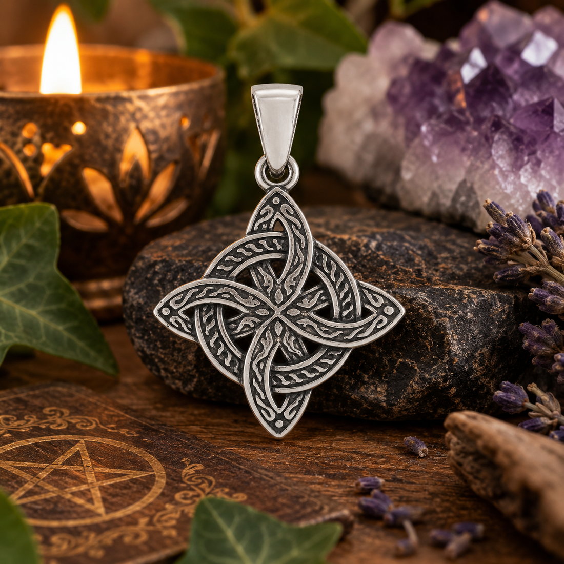 Pendentif Nœud de Sorcière celtique en argent sterling 925 – 23 mm