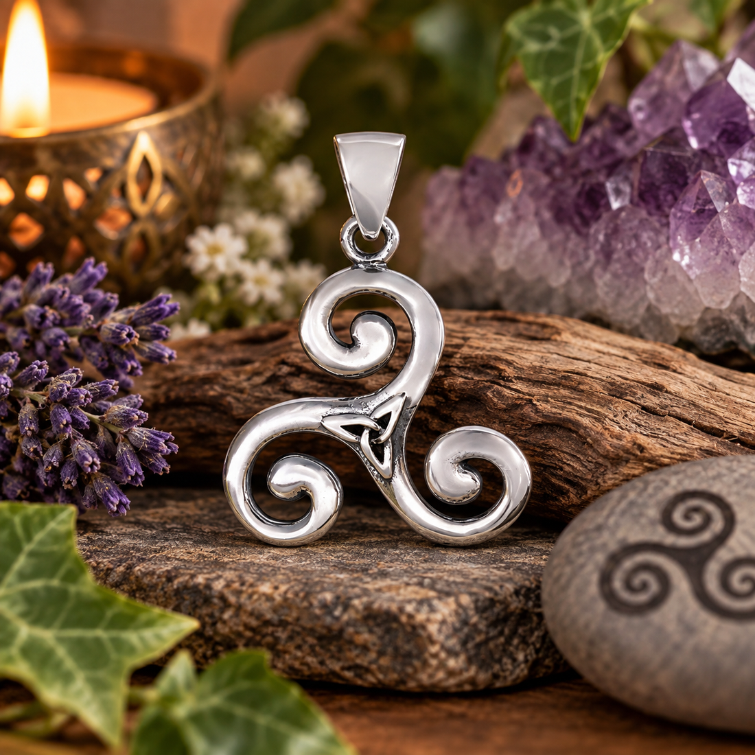Pendentif Triskèle et Triquetra en argent sterling 925 – 21 x 22 mm