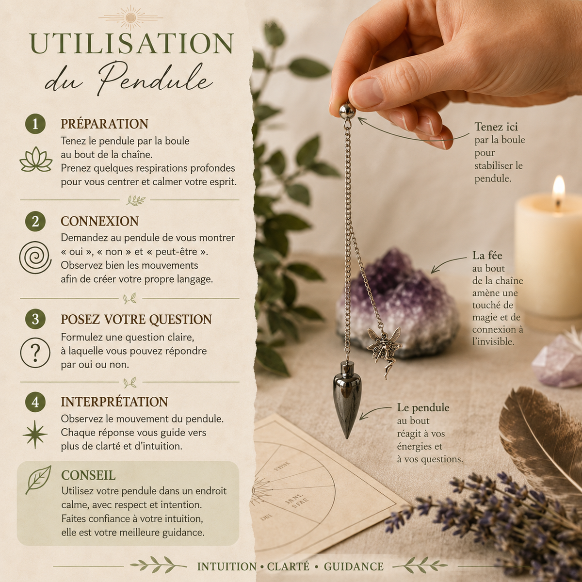 Pendule en métal avec breloque fée – Radiesthésie et intuition, photo 2