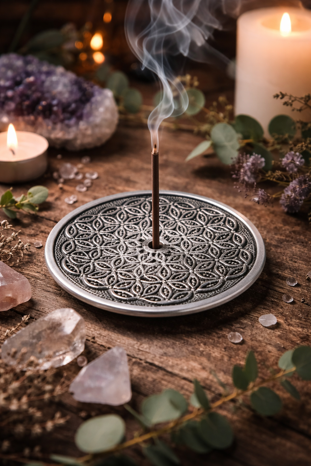 Porte-encens Fleur de Vie en aluminium 5 pouces
