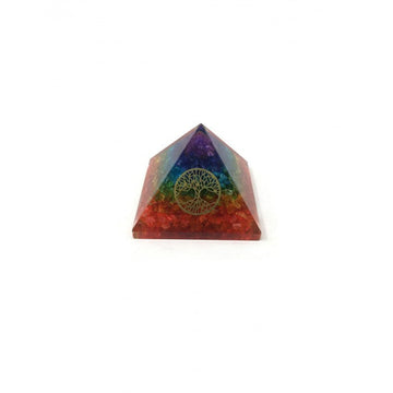 Pyramide en orgonite pierres chakras avec symbole de l’Arbre de Vie